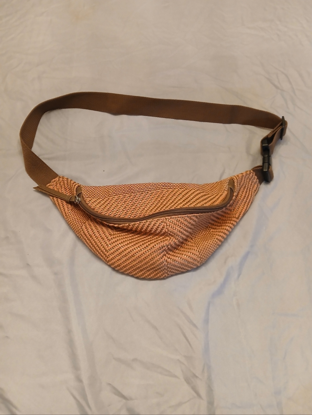 Woven Tan & Brown Crossbody Belt Bag